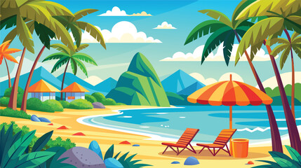 Fototapeta na wymiar Tropical Beach Paradise Vector Illustration