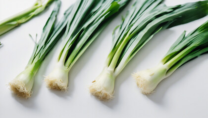 fresh and organic leek, isolated white background, copy space for text
