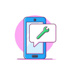 Phone repairing service concept cartoon vector illustration. Smartphone with wrench in speech bubble