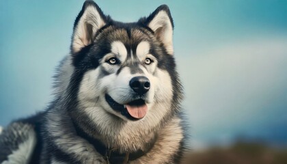 Obraz premium Portrait of Alaskan Malamute breed dog. Cute pet posing outdoor.