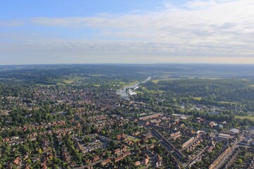 Hot air balloon ride spring over henley on thames, summer view