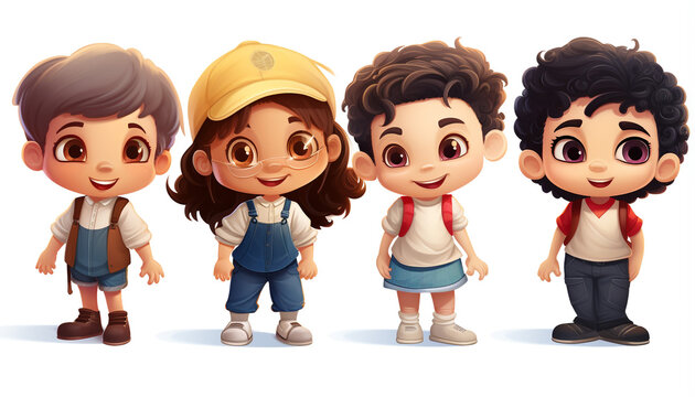 Cute Cartoon Realistic Happy Children Characters