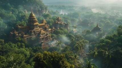Fototapeta premium a ancient Hindu city in the jungle,Hindu Dravidian architecture