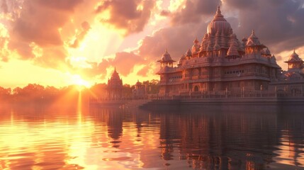Ancient Hindu temple at sunrise, reflecting the vibrant and enduring spirit of Hinduism