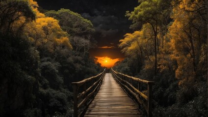 Bridge in the night forest - 739438590