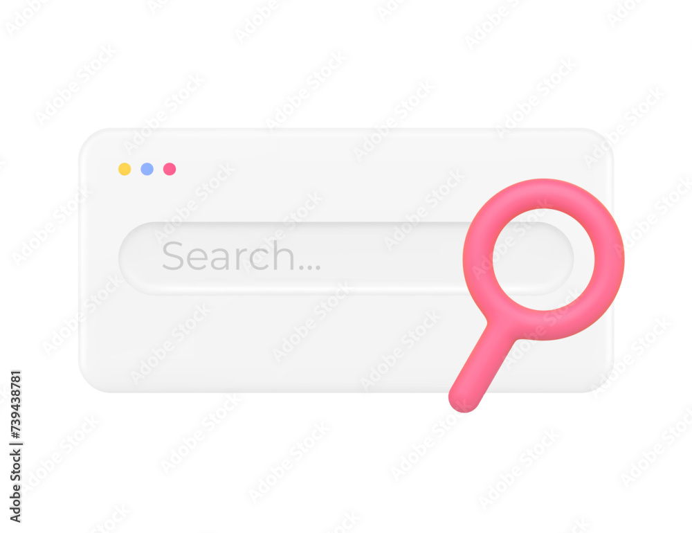 Poster internet browser search bar information web site form navigation tab menu 3d icon realistic vector