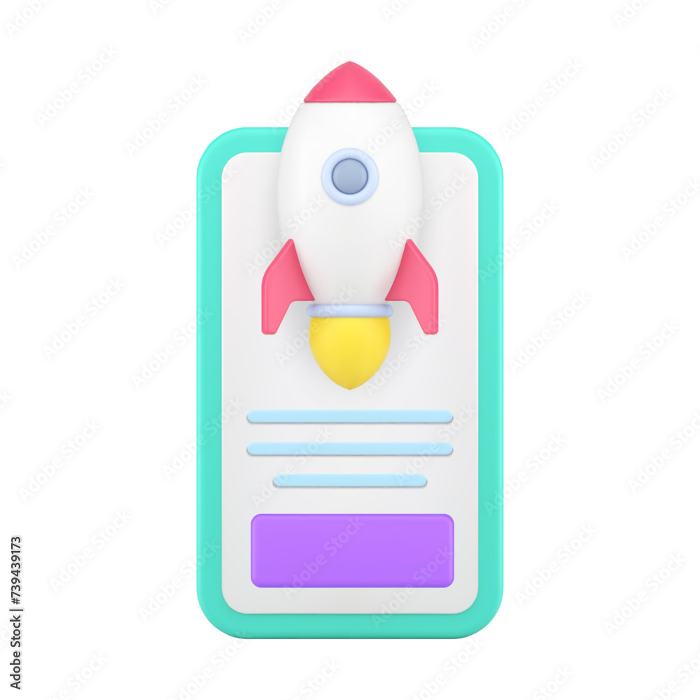 Poster speed internet smartphone application with rocket fast web site server 3d icon realistic vector