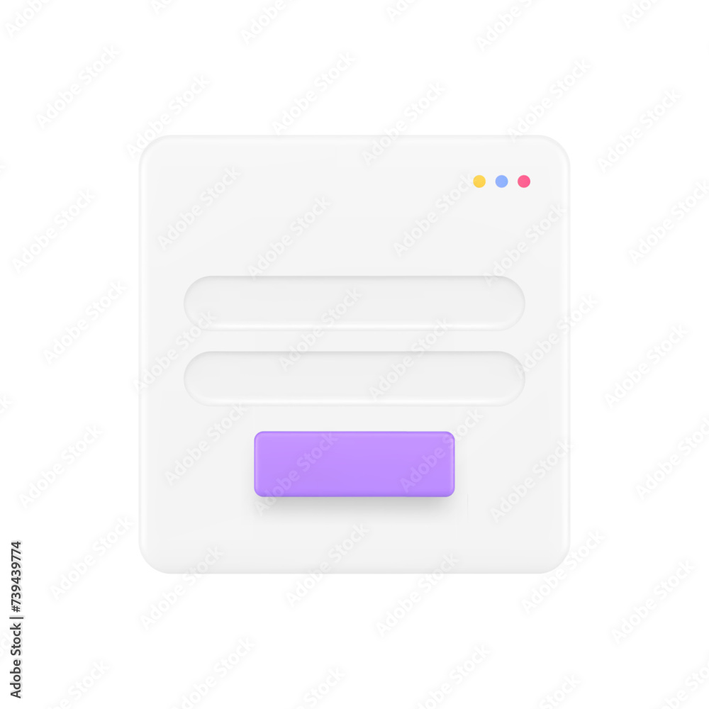 Poster internet browser tab navigation panel button search web site information 3d icon realistic vector