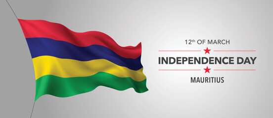 Mauritius happy independence day greeting card, banner with template text vector illustration