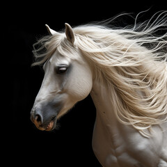 Obraz na płótnie Canvas head profile closeup of long waving hair white horse