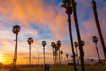 Colorful sunset seen from the Marvin Braude bike path in Santa Monica.