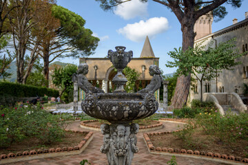Ravello, Italy. Terrace of Villa Cimbrone, garden with sculptures,