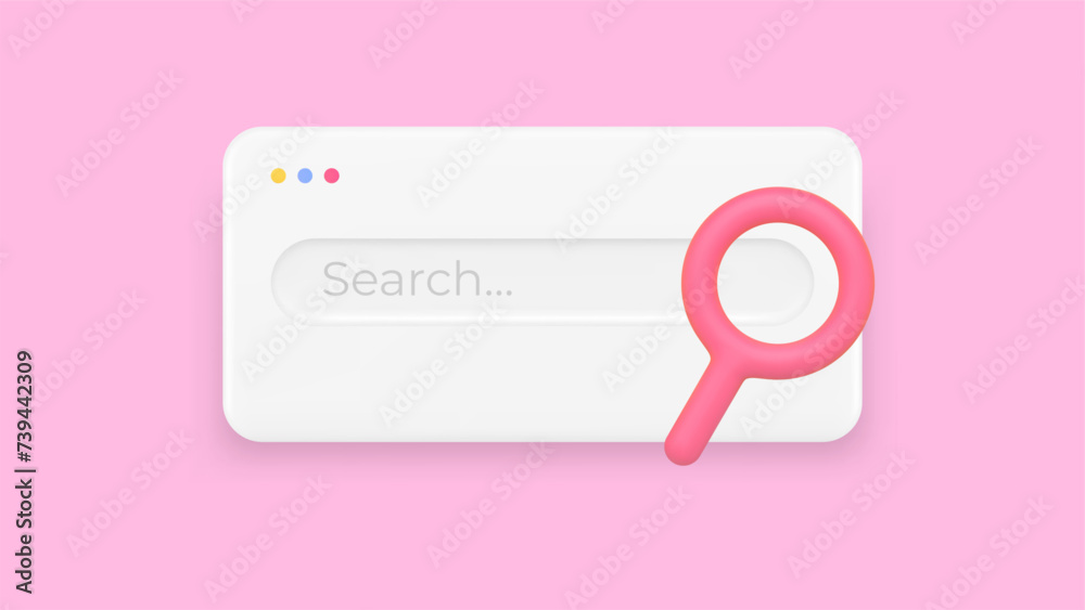 Poster internet browser search tab navigation interface menu banner 3d icon realistic vector