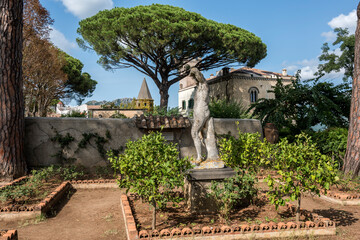 Ravello, Italy. Terrace of Villa Cimbrone, garden with sculptures,