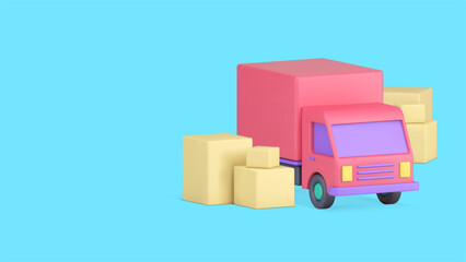 Cargo delivery van truck postal logistic transportation banner copy space 3d icon realistic vector