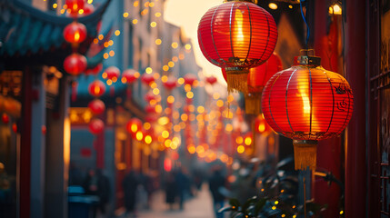 Chinese red lantern in the night of Chinese New Year Generative Ai