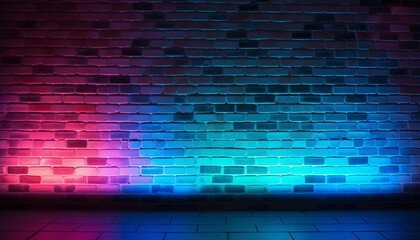 Neon light on brick walls