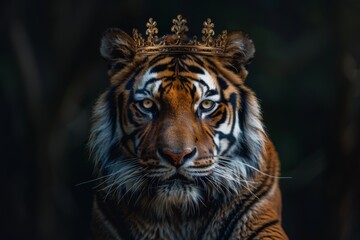Fototapeta premium Tiger head with a crown