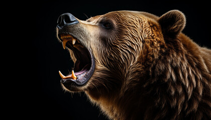 profile closeup on an alert brown bear showing - obrazy, fototapety, plakaty