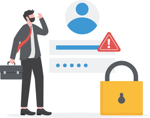Man forgot the password. Concept of forgotten password, key, account access, blocked access. Vector illustration in flat design for web page, landing, web banner

