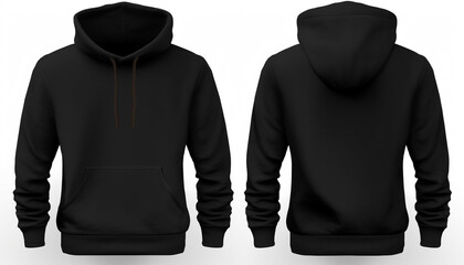 Set of Black front and back view tee hoodie hoody - obrazy, fototapety, plakaty