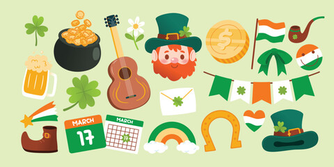 Whimsical Leprechaun Decorations Elements for a Festive Saint Patrick's Day Celebration, Vector, Illustration