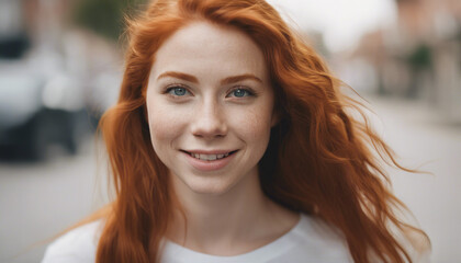 Obraz premium portrait of a happy and attractive girl with natural red hair, isolated white background 