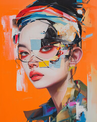 Colourful collage portrait of beautiful woman, with bold colors