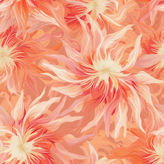Flowers background. Seamless pattern. Trendy peach coral color