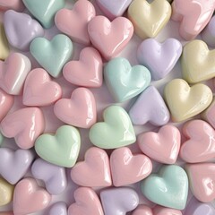 Obraz premium Assorted pastel-colored heart shapes arranged closely. Valentine's Day concept for design and print. Flat lay composition with copy space.