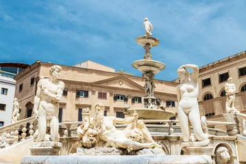 Tuinposter The Praetorian Fountain or Fontana Pretoria, Palermo, Sicily, Italy © jordi2r
