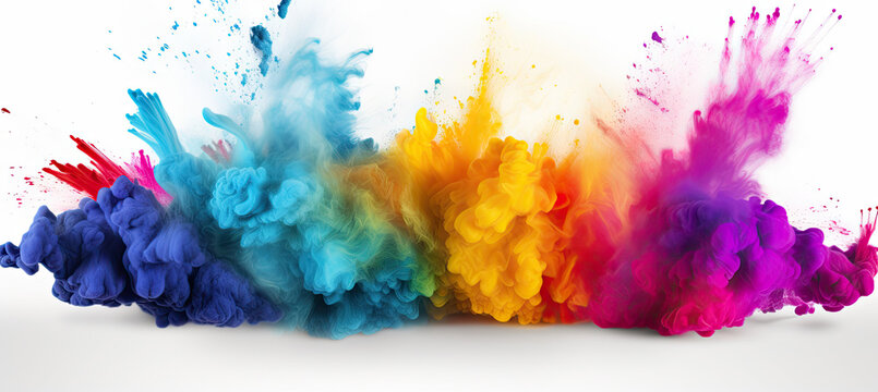 Colorful rainbow holi paint color powder explosion. isolated on white background