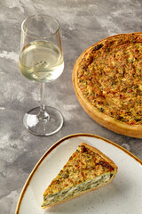 Savory cheese and spinach Quiche Lorraine with white wine