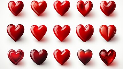red hearts in the form of icons on a white background