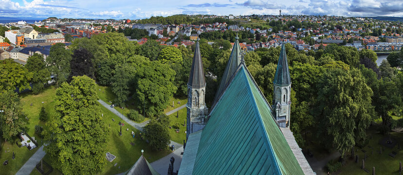 View of Trondheim from Nidaros Cathedral, Trondelag County, Norway, Europe © kstipek