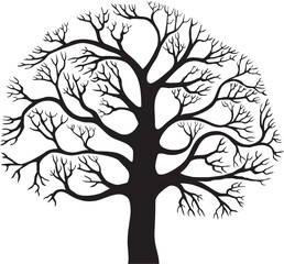 Black tree isolated on White background. autumn, bare tree. Shape of Old Black Tree without leaves. Vector outline Illustration. Plant in Garden. Vector