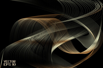 Abstract Beige and Black Pattern with Waves. Striped Linear Texture. Vector. 3D Illustration