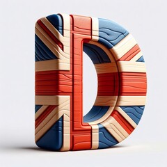 D letter United Kingdom letters shape 3D wooden Lettering Typeface. AI generated illustration