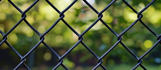 Naklejka premium Detailed close up of a metallic chain link fence in black and white colors