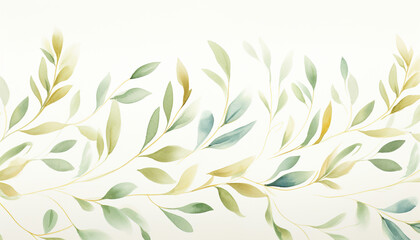 Watercolor seamless border illustration with green leaves