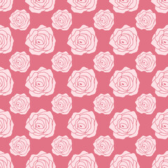 Floral seamless pattern with rose flowers. Simple hand-drawn style. Pretty ditsy for fabric, textile, wallpaper. Digital paper in pink background