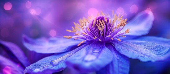 Vibrant Purple Flower Blooming with Bright Yellow Stamens in Close-up Detail - Powered by Adobe