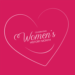 Happy Women's Day text in heart, Pink color banner for women History Month