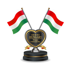 Hungary flag in a stand on table transparent background. Vector Illustration
