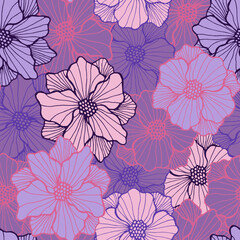 Abstract rose blossom endless pattern. Hand drawn bouquet compos