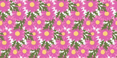 Pink Daisy Flowers Seamless Print Pattern on Transparent Background