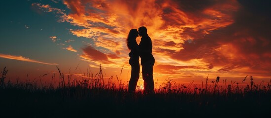 Serene woman standing alone in picturesque field during stunning sunset scenery