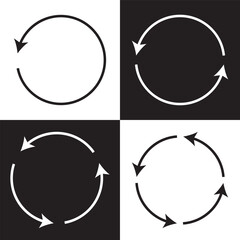 Circle arrow icons set. Round reload, restart, recycle and repeat symbol. One, two, three and four arrow in loop. Round reload sign, repeat icon. Vector illustration isolated on white background. EPS 