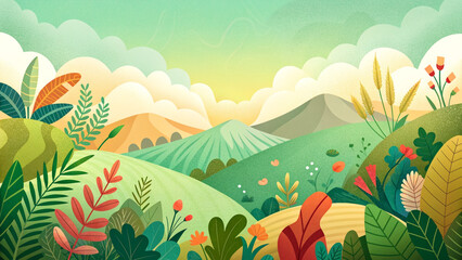Fototapeta na wymiar Abstract illustrations of natural landscapes, organic art style, beautiful colors, cute and sweet.