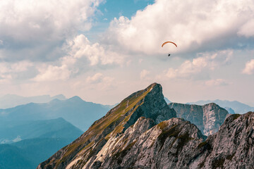 Panoramic view of Pilatus mountain in Switzerland, paragliding on Pilatus mountain.